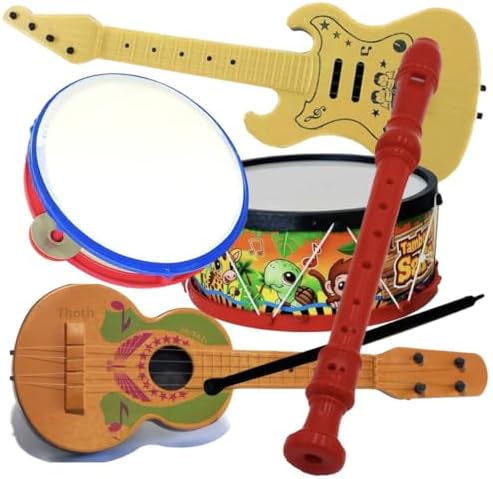Kit 5 Instrumentos Infantil Violão Pandeiro Flauta Tambor Brinque...