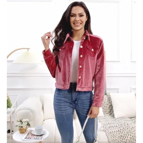 Women's Solid Color Long Sleeve Velvet Jacket Fashion Casual Buckle Short Coat With Pockets Outerwear2