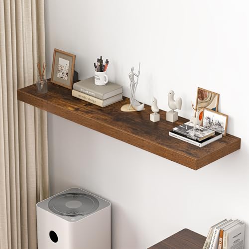 Image of Dreamland 55 inch Floating Shelves for Wall, 12 inch Deep Thicker Floating Shelves, Wall-Mounted Shelves for Bedroom, Living Room, Kitchen, Bathroom,Rustic Brown - Set of 1