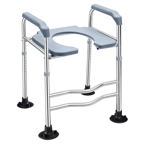Réhausseur de Siège de Toilette avec Accoudoirs, Siège Élevateur Réglable pour Personnes Âgées, Siège Réhaussé Confortable et Rembourré jusqu’à...