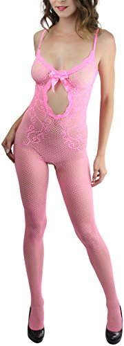 Image of ToBeInStyle Women's Bodystocking Crotchless Peek-A-Boo Fishnet Lace Bodysuit