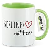 Huuraa Kaffeebecher Berliner mit Herz Geschenk 330ml Grün Berliner Mitbringsel