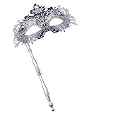 Geek-M Masquerade Mask for Women/Men, Fancy Party Face Mask Venetian Mask for Prom Ball Halloween Mardi Gras (masquerade mask with stick Black+Sliver)