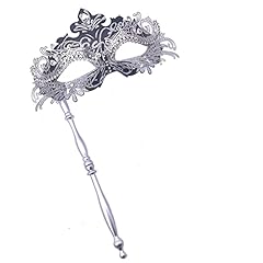Masquerade Mask With Stick Black+sliver