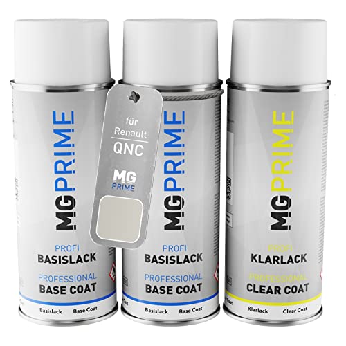 MG PRIME Autolack Sprühdosen Set für Renault QNC Blanc Nacre/Perlmutt-Weiss Perleffekt Grundlack Basislack Klarlack Spraydose 400ml