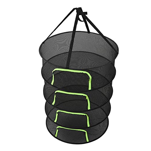 ZJchao Hanging Drying Rack, Er Drying Rack Foldable Plant Net 60cm Diameter Buds Dry Net with Storage Bag for Plants, Closet, Hydroponics, Garden Outdoor (4 Layers)