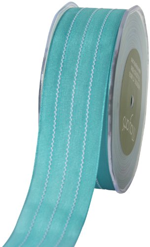 May Arts 1-1/2-Inch Wide Ribbon, Turquoise Solid with White Stitches
