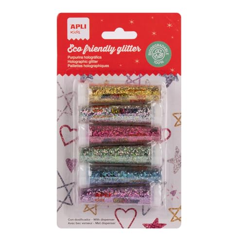 APLI Kids 20072 - Purpurina holográfica biodegradable, ideal para disfraces y manualidades - 6 botes