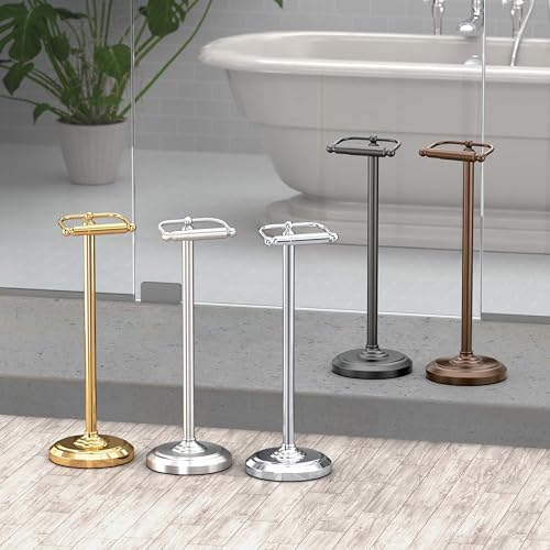 Image of Gatco 1436MX Toilet Paper Holder Stand, Weighted Base, Matte Black, Freestanding Bathroom Floor Stand, 22 Inch