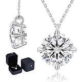 KRKC Moissanite Necklace for Women, 0.5-3CT Lab-Grown Diamond Solitaire Pendant Necklace, White Gold S925 Sterling Silver for Birthday Wife Mom (Classic Claw-White Gold, 6.5mm-1CT)