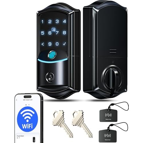 Veise VE027 Built-in Wi-Fi Smart Lock, Fingerprint Keyless Entry Front Door Lock, App Remote & Voice Control, No Hub Needed, Touchscreen Keypad Deadbolt, IP65 Waterproof, BHMA Grade 3, Matte