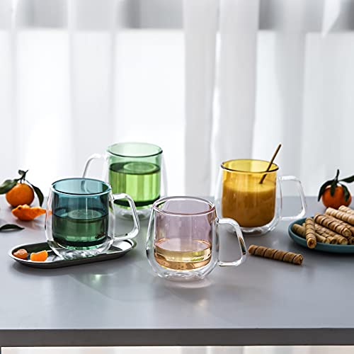 Colorful Double Walled Glass Coffee Mug 11.6 Oz. Set Of 4 Insulated Coffee Cups With Handle For Latte, Espresso, Cappuccino, Milk, Americano And Ice Tea #TOP6