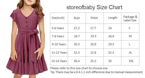 Storeofbaby Girls Summer Casual Short Sleeve Dress Solid Button Ruffle Hem Dresses thumb #3