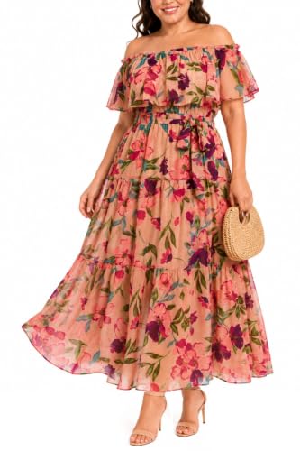 Pinup Fashion Plus Size Off Shoulder Floral Summer...