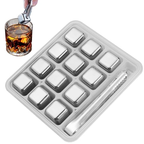 Pedras de uísque de cubo de gelo de aço inoxidável, cubos de gelo reutilizáveis para bebidas geladas, sem odor e fáceis de limpar, ideais para bares, restaurantes e uso doméstico (12)
