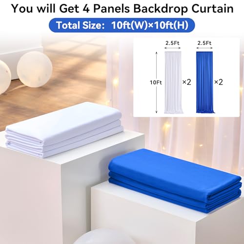 10×10 FT Wrinkle Free White Royal Backdrop Curtains for Parties, 4 Panels 2.5×10ft Wrinkle Free Soft Polyester Drapes for Backdrop Decor Themed Party Baby Shower Photo Background Curtain