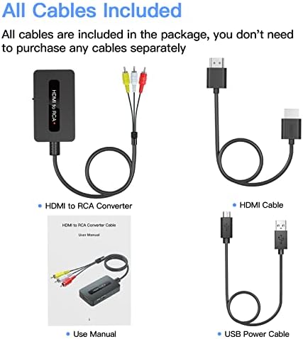 HDMI to RCA Converter Cable with HDMI and RCA Cables, HDMI RCA Adapter, HDMI to Composite AV CVBS Converter, HDMI In RCA Out Converter