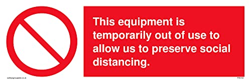 Pack of five - This equipment is temporarily out of use to allow us to preserve social distancing. Sign - 300x10