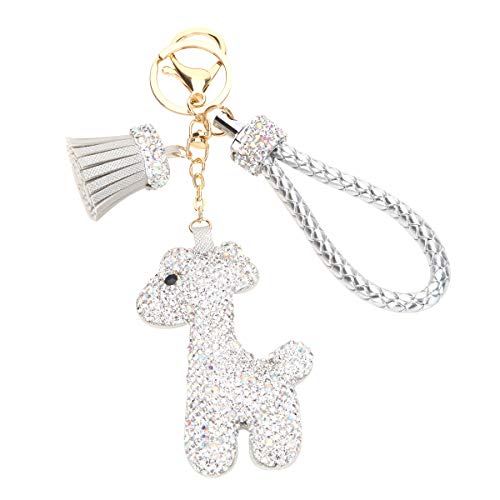 Fawziya Giraffe Keychains For Women Chains Tassel Handbag Accessories Charms (Silver)