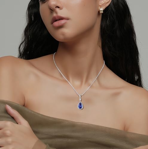 Teardrop Birthstone Necklace for Women 925 Sterling Silver 5A Cubic Zircon Pear Pendant Jewelry Anniversary Birthday Christmas Gifts for Her2