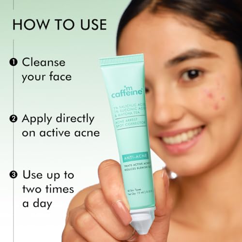 mCaffeine 1% Salicylic Acid Acne Arrest Spot Corrector with 1% Succinic Acid & Matcha Tea | Anti Acne Gel for Active Acne & Acne Scars | Reduces... - Image 5