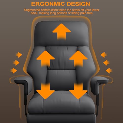 Image of Office Chair with Leg Rest, Leather High Back Executive Office Chair with Wheels, Ergonomic Desk Chairs with Lumbar Support for Home Office, Gray
