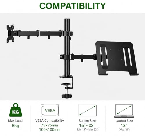 Image of STAR WORK Dual Monitor and Laptop Desk Mount Stand, Adjustable Clamp Mount with Monitor Arm and Laptop Tray, Fits 13-27 inch Inch Screens and Up to 17 Inch Laptops, VESA 75x75 100x100mm
