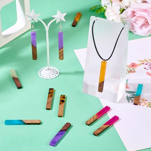Bestewelry 16Pcs Resin Wood Charms Pendants 8 Colors Resin Wood Earring Charms Geometry Rectangle Resin Wood Statement for Bohemian Boho DIY Crafts Jewelry Making - Image 2