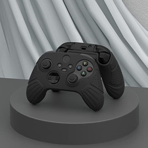 eXtremeRate PlayVital Guardian Edition Black Ergonomic Soft Anti-Slip Controller Silicone Case Cover for Xbox Series X/S, Rubber Protector Skins with Joystick Caps for Xbox Core Wireless Controller - 4