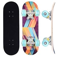 ERNAN Skateboard 17x5 Zoll Komplette für Kinder Jugendliche, komplettes Standard-Skateboards, 7 Schichten Ahorn-Deck, konkaves Skateboard (Yellow Blue)