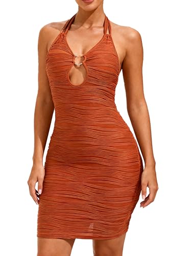 Image of Sparkly Y2K Halter Backless Deep V-Neck Bodycon Mini Dress for Women, Sexy Club & Date Night Party Dress