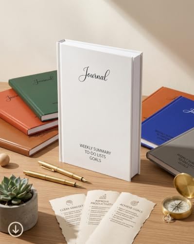 Image of Unruled Premium Hardcover Journal Notebook | Weekly Summary, To-Do Lists & Goal Planner | Undated Productivity Journal | A5 Size, Smooth Writing Pages | 100gsm Thick Paper, 80 Sheets /160 Pages Per Book | Elegant Notebook for Work, Study & Personal Planning (WHITE, Unruled)