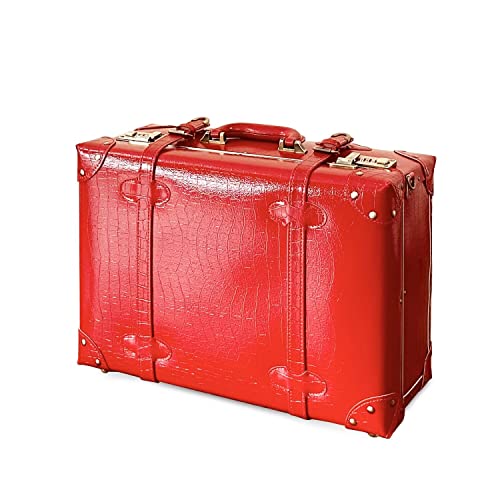 urecity Jahrgang und Niedlich Koffer Mini Reisekoffer Mit SchlossLeder Handgepäck Ohne Räder Kofferraumkoffer mit Schultergurt (Roter Alligator, 16"(39,5x29x15cm)) Cover