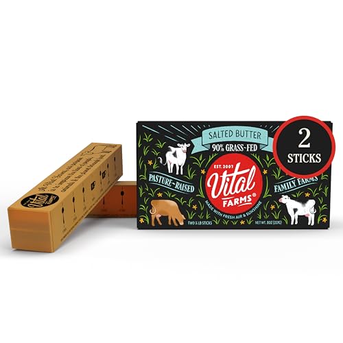 Vital Farms Grass-Fed Butter Sticks, Salted, 8oz, 2 x 1/4