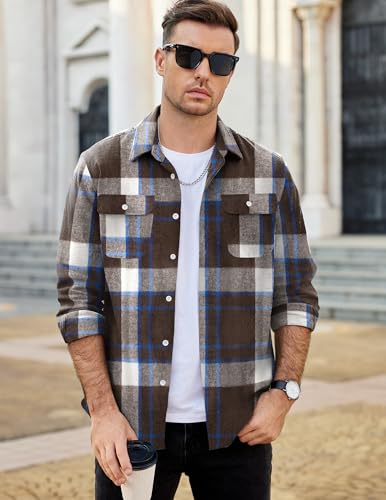 Image of COOFANDY Mens Flannel Shirts Long Sleeve Plaid Shirt Jacket Button Down Shirt with Pockets