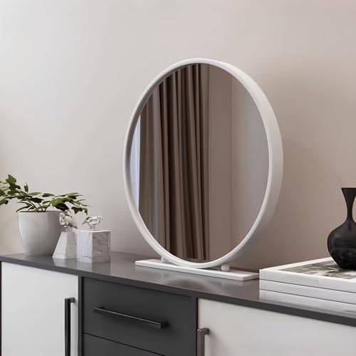 Freistehender runder Schminktischspiegel, perfekt für Schlafzimmer-Make-up und Rasur, schwarzer Sockel, 40 cm