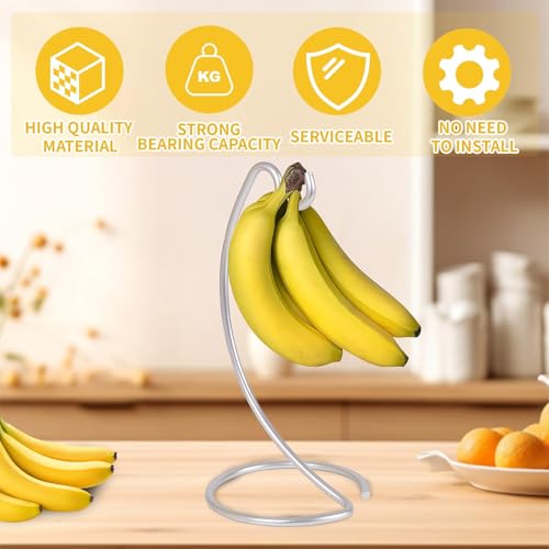 DYUEE Banana Holder Stand - Modern Banana Hanger Hook, Metal Banana Hanger Tree Stand Hook for Kitchen Countertop to Keep Bananas Fresh for 15LB(Silver) - Image 3
