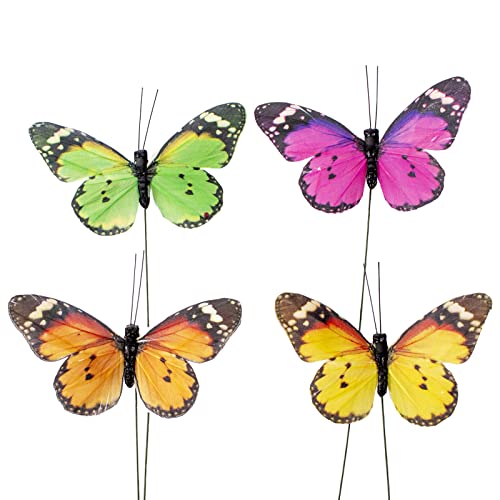 Berfutall- Feather Butterfly Decorations Set of 12 with Wire Butterflies for Crafts Decorative Monarch Butterfly 4.7×2.7in Home Garden Decoration by Berfutall - Image 2
