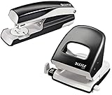  Leitz 5008 Bürolocher NeXXt, Metall, 30 Blatt, hellgrün + Heftgerät 5502 30 Blatt (Locher + Heftgerät, schwarz)