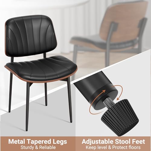 image for REONEY Dining Chairs Set of 4, Mid-Century Modern Upholstered PU Leath