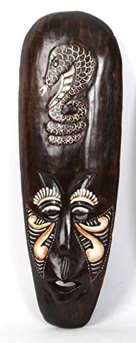 Masque mural bois tribal africain serpent pour réchauffer un mur blanc