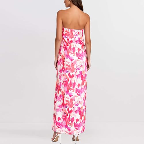 Image of Women Y2k Strapless Maxi Dress Summer Backless Floral Long Tube Dress Off Shoulder Cocktail Party Dress