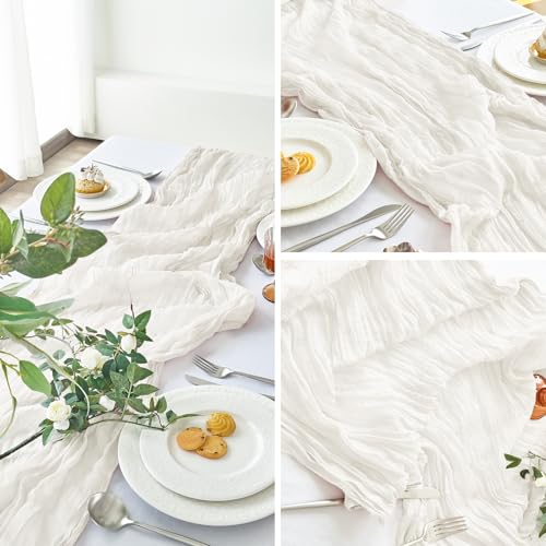 IVAPUPU 2 Pcs Cheesecloth Table Runner - 10ft Ivory White Spring Boho Gauze Cheese Cloth Table Runners for Baby Shower Decorations Wedding Party Garden Farmhouse Decor by IVAPUPU - Image 7