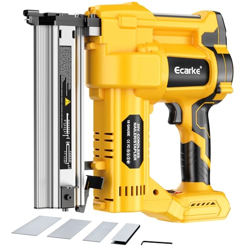 Cordless 2' Brad Nailer Compatible with DeWalt 20V Battery(No Battery), Ecarke 2 in 1 Electric Nail Gun Staple Gun with 18GA Nails/Staples, Battery Power Nail Gun for Trim Wood Crafting Home Carpentry