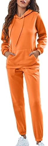 MakeMeChic Women's Sweatsuits 2 Piece Outfits Thermal Lined Pullover Hoodie and Jogger Sweatpants Set Orange S