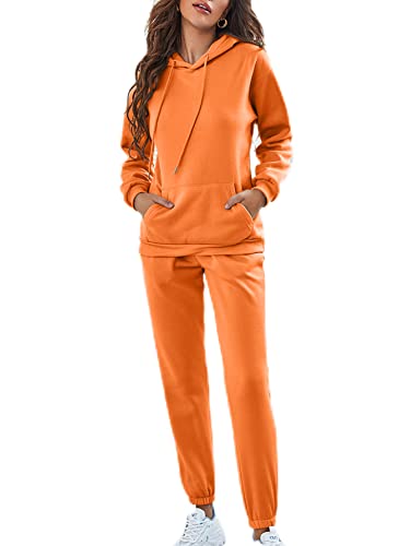 Makemechic Women's Sweatsuits 2 Piece Outfits Thermal Lined Pullover Hoodie And Jogger Sweatpants Set Orange S #TOP3