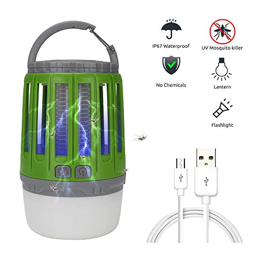 Lixada Electric Bug Zapper LED Camping Lantern Flashlight 3-in-1 Waterproof USB Rechargeable Portable Compact Anti-Mosquito Lamp for Outdoors Emergency Camping Gear