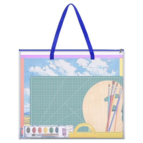 Image of ZKOO Poster Storage Bag, 26 inch x 20 inch Art Portfolio Bag, Bulletin Board Holder Art Portfolio Container for Artwork, Artwork Storage Case for Poster, Bulletin Board, Scrapbook, Teaching Materials (Blue)
