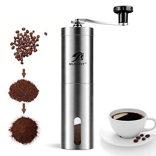 Molinillo de café manual MLMLANT, molinillo de café de acero inoxidable, fresa cónica de cerámica ajustable, molino de manivela de mano, perfecto para el hogar, oficina y viajes.