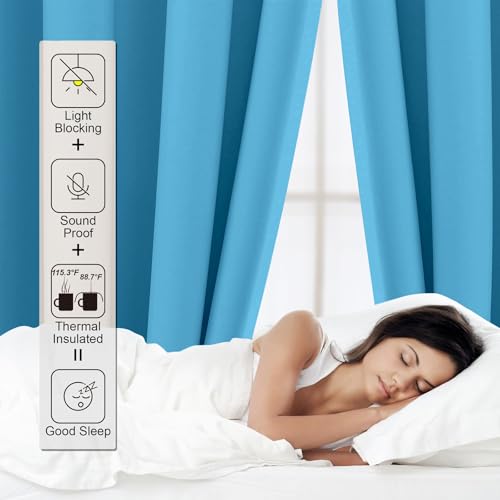 CUCRAF Verdunklungsvorhänge Thermovorhang Kälteschutz 2er Set H213 x B132cm Vorhänge mit Ösen Hellblau Vorhang Blickdicht Weich und… – Ansicht 6
